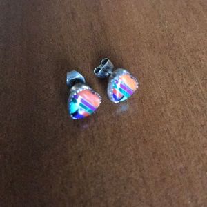 Multi stone silver stud earrings